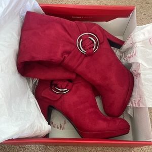 IMPO Olita Heeled Stretch Knee Zip Boots Women's Size 7.5 M Red Suede Dress